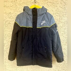 Nike Boys Medium Reversible Heavy Winter Coat Fleece Lined Black Yellow